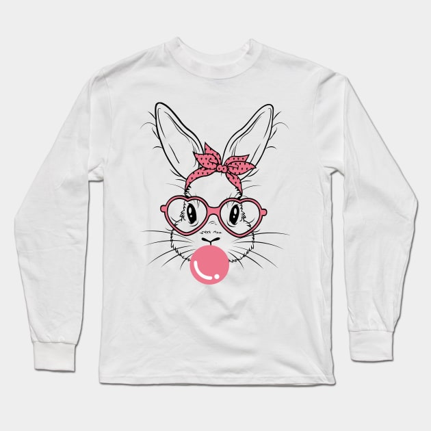 Bunny Face With Heart Glasses For Boys Men Kids Easter Day Shirt Long Sleeve T-Shirt by WoowyStore